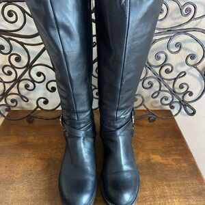 Classic Black Leather Knee-High Boots